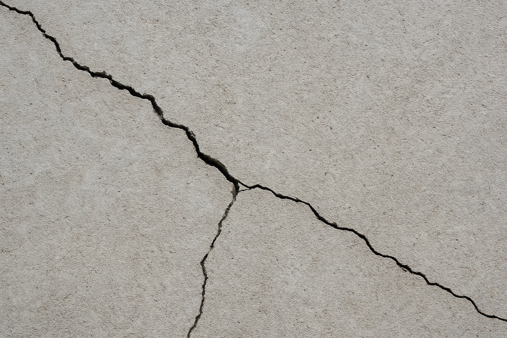 Close-up of a cracked concrete surface indicating deterioration.